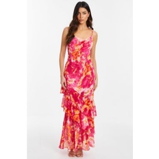 Orange - Short Dresses Quiz Pink & Orange Chiffon Smudge Print Cowl Front Maxi Dress