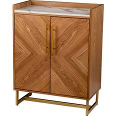 Oaks Liquor Cabinets Southern Enterprises Trilken Brown Finish W/ White Faux Marble Liquor Cabinet 28x36.5"