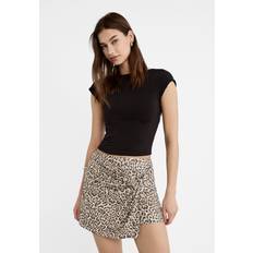 Linen Clothing Stradivarius Leopard print linen blend skort with side knot Beige