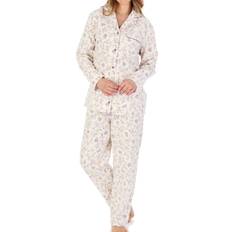 Slenderella Cream, 10/12 Ladies Brushed Cotton Tailored Floral Pyjamas