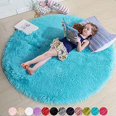 Amdrebio Round Rug Bedroom,Fluffy Circle Blue