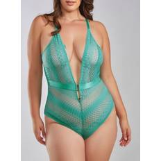 Turquoise - Women Lingerie Sets iCollection Hazel Plus All Stretch Lace Teddy-non Support Light and Sheer Teal 3X