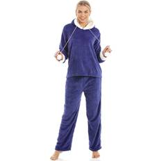Fleece - Women Pyjamas Camille 14/16 Womens Luxury Supersoft Fleece Hooded Pyjama Set Blue