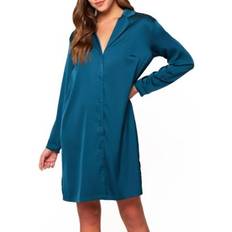 Turquoise - Women Nightgowns iCollection Women's Lucile Satin and Lace Sleep Shirt Teal