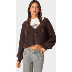 Brown - Women Cardigans Edikted Sabrina Chunky Knit Cropped Cardigan