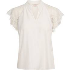 3XL Blusar Cream Crnola Lace Blouse Dam Kortärmade Blusar