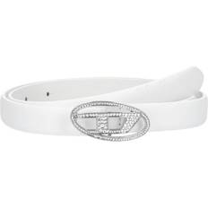 Diesel Women Accessories Diesel Slim leather belt with crystal buckle Belts Woman White