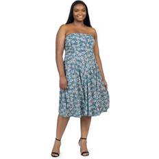 Turquoise - Women Clothing 24seven Comfort Apparel 24seven Comfort Apparel Plus Strapless Tube Top Knee Length Dress Blue Multi 3X