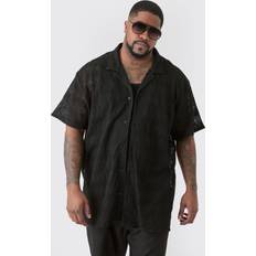 5XL - Mies Paidat boohooMAN Plus Short Sleeve Oversized Revere Open Weave Shirt - Black