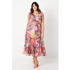 Clothing Wallis Curve Palm Sleeveless Midi Dress Pink