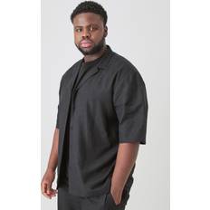 5XL Paidat boohooMAN Plus Linen Drop Revere Shirt - Black