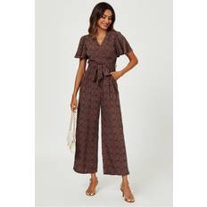 Brown - Women Jumpsuits & Overalls FS Collection Leopard Print Wrap Top Jumpsuit In Rusty Dark Red
