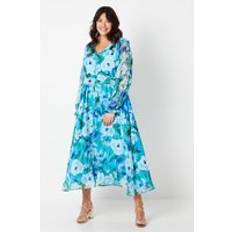 Long Dresses - Turquoise Wallis Curve Floral Printed Midaxi Dress Teal