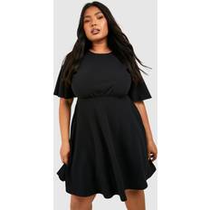 Boohoo Evening Gowns Dresses boohoo Womens Plus Pleated Angel Sleeve Skater Dress Black
