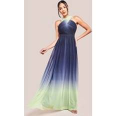 Evening Gowns - Green Dresses Goddiva Ombre Cross Front Pleated Maxi Dress Lime