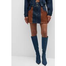 Blue - Short Skirts Frame Womens Arlow Leather Patch-pocket Denim and Leather Mini Skirt