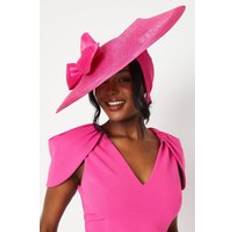 Pink Hats Coast Lisa Tan Satin Bow Wide Brim Hat Pink One