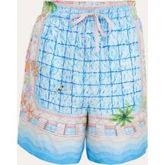 Men - Silk Trousers & Shorts Casablanca Le Plongeon Graphic-Print Silk Pool Shorts - Blue