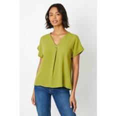 Clothing Dorothy Perkins Button Front Roll Sleeve Blouse Bright Green