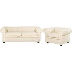 Beige Sofaer Beliani Classic Chesterfield Sofa 3 Seater