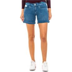La Martina Womenss denim shorts with hem bottoms and belt loops LWB002 Blue Cotton Waist