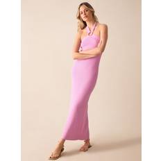 Long Dresses - Purple Ro&Zo Halterneck Rib Knit Maxi Dress