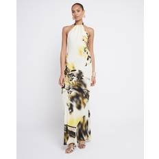 Women - Yellow Dresses River Island Womens Yellow Floral Halter Neck Slip Maxi Dress