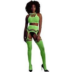 Green Lingerie & Costumes Sex Toys Ouch! Two Piece with Crop Top and Stockings Plus Size Neon Green