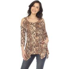 Beige Blouses White Mark Women's Snake Print Cold Shoulder Tunic, Brown