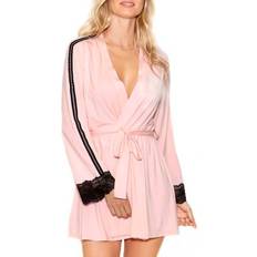 One Size Sleepwear iCollection Women's Laurel Modal Lace Stripe Robe, Pink One Size