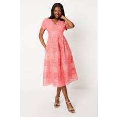 Clothing Coast Lace Organza Panelled Midi Dress Coral