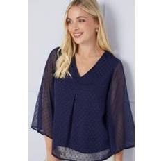 Round Blouses Wallis Petite Dobby Pleat Detail Top Navy