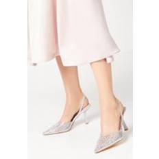 Tilly Diamante And Pearl Sling Back Pointed Shoes Silver