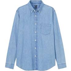 Uniqlo Mens Chambray Denim Cotton Shirt Light Blue