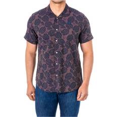 Men - Purple Shirts La Martina Mens short sleeve lapel collar shirt LMC032 Violet Cotton