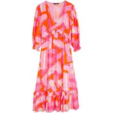 Very Womens High Waisted V Neck Midi Dress Pink Viscose