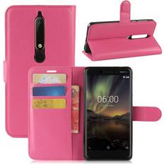 Nokia Plånboksfodral Nokia 6 2018 Modernt läder fodral Rosa