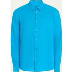 Lino Camisas Vilebrequin Men Linen Shirt Solid - Caroubis Blue