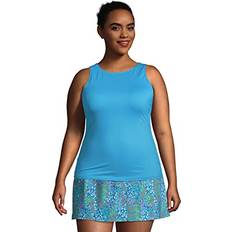 Turquoise - Women Tankinis Lands' End Womens Chlorine Resistant High Neck Tankini Top Turquoise Regular