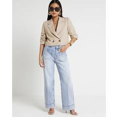 River Island Womens Petite Blue High Waisted Wide Leg Jeans 14XS