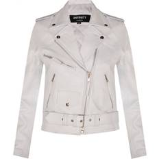 Leather Jackets - White Infinity Leather Cowhide Leather Biker Jacket-Mansfield White