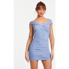 Blue - Sportswear Garment Dresses Quiz Pale Blue Knot Front Bardot Bodycon Mini Dress, Light Blue, 12, Women