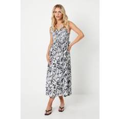 Clothing Dorothy Perkins Petite Mono Abstract V Neck Shirred Bodice Midi Dress