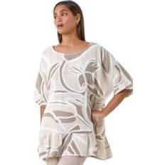 Women Tops Roman Cotton Oversized Leaf Tunic Top Taupe
