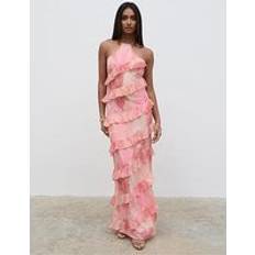 Evening Gowns Dresses Pretty Lavish Katy Printed Ruffle Maxi Dress Pink, Pink, 10, Women