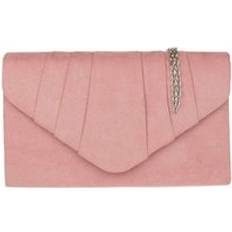 Pink Clutches Ise Elegant Faux Suede Pleated V Shape Evening Clutch Bag Bright Pink One Size