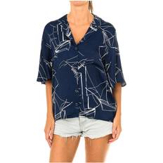 Superdry Blouses Superdry Womenss short sleeve blouse with lapel collar W4010021A Blue Viscose