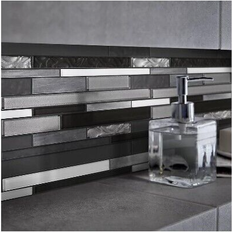 Mosaic tiles Palermio black gloss effect mosaic aluminium & glass mosaic tile, l298mm w294mm