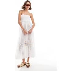 New Look Long Dresses New Look Shirred Bandeau Broderie Maxi Dress - White