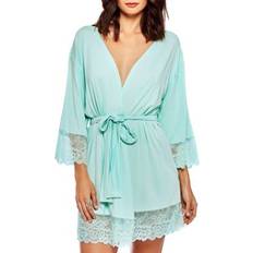 One Size Sleepwear iCollection Women's Alina Lace Overlay Modal Robe, Mint One Size